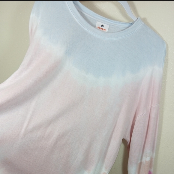 Sundry Sweatshirt Pink Tie Dye Oversized Long Sleeves Pullover Crew Neck - Picture 3 of 8